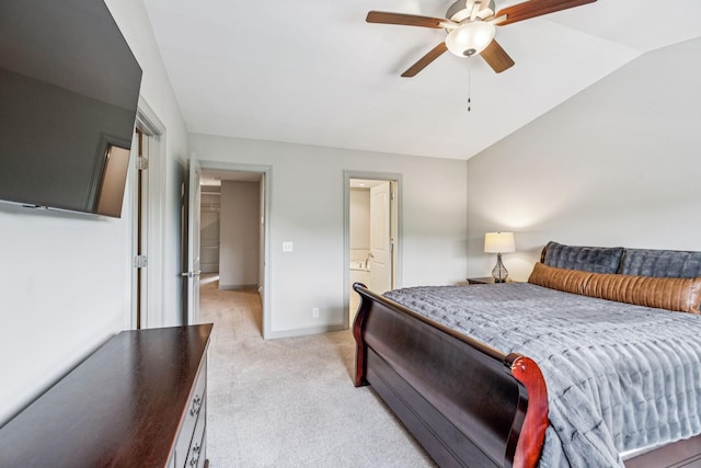 2342 N Tennessee Blvd Unit 1203, Murfreesboro, TN 37130 - bedroom with light carpet, baseboards, lofted ceiling, ceiling fan, and ensuite bath