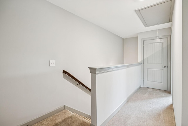 2342 N Tennessee Blvd Unit 1203, Murfreesboro, TN 37130 - hallway with an upstairs landing, attic access, and carpet flooring