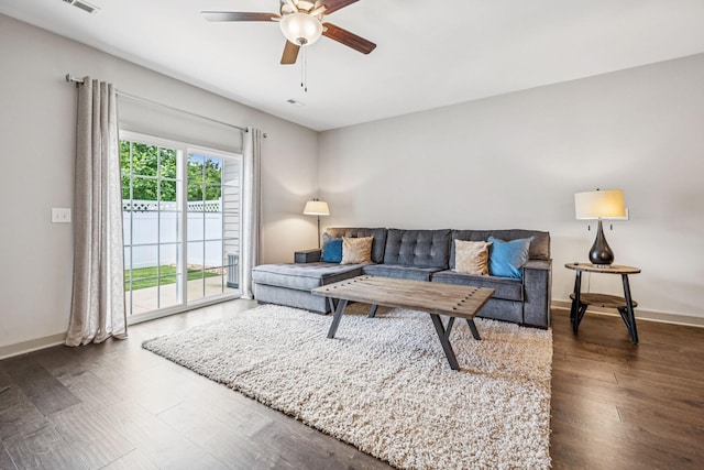 2342 N Tennessee Blvd Unit 1203, Murfreesboro, TN 37130 - living room with a ceiling fan, dark wood finished floors, and baseboards
