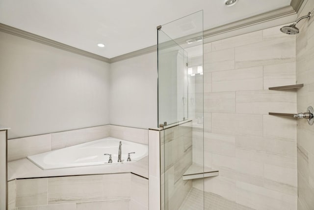 2342 N Tennessee Blvd Unit 1203, Murfreesboro, TN 37130 - full bathroom featuring a shower stall, a bath, crown molding, and recessed lighting