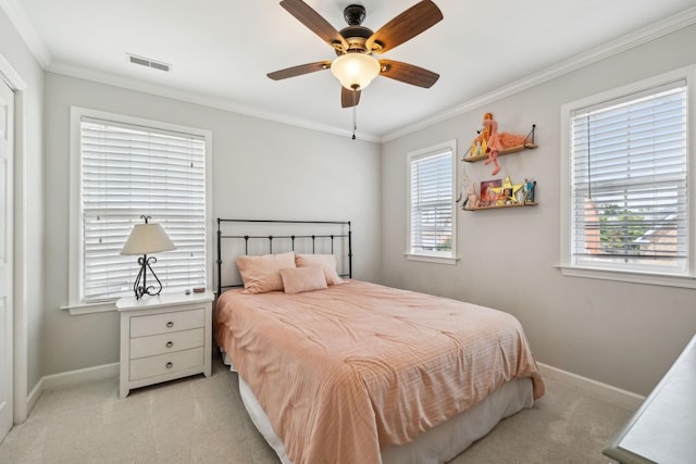 2005 Keene Cir, Spring Hill, TN 37174 - bedroom with light colored carpet, baseboards, ornamental molding, and ceiling fan