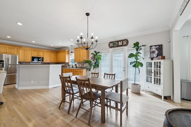 2005 Keene Cir, Spring Hill, TN 37174 - dining room featuring a chandelier, crown molding, light wood finished floors, and recessed lighting