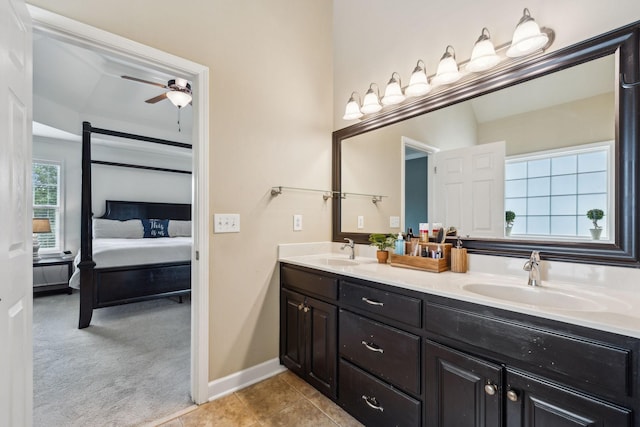 2005 Keene Cir, Spring Hill, TN 37174 - bathroom featuring ensuite bathroom, double vanity, ceiling fan, baseboards, and tile patterned flooring