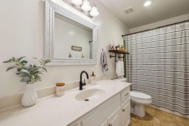 2005 Keene Cir, Spring Hill, TN 37174 - bathroom featuring toilet, vanity, tile patterned floors, and a shower with shower curtain