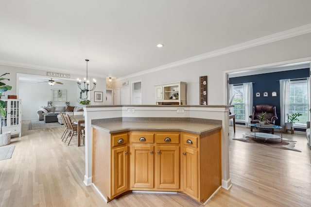 2005 Keene Cir, Spring Hill, TN 37174 - kitchen with open floor plan, crown molding, light wood-style flooring, and a chandelier