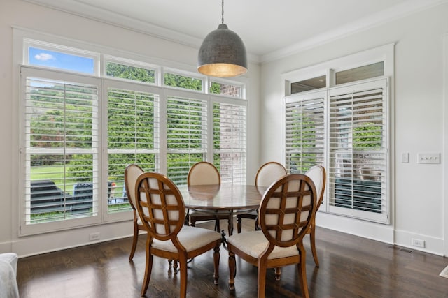 4620 Nadine Ln, Franklin, TN 37064 - dining space featuring crown molding, dark wood-style flooring, and baseboards