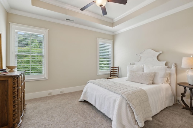 4620 Nadine Ln, Franklin, TN 37064 - carpeted bedroom with a raised ceiling, crown molding, ceiling fan, and baseboards