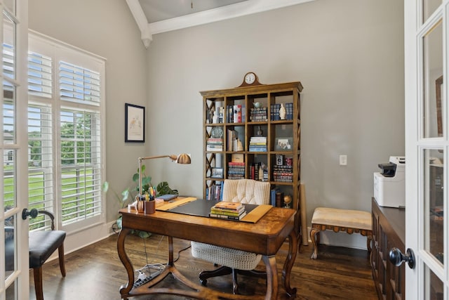4620 Nadine Ln, Franklin, TN 37064 - office area with dark wood-type flooring, plenty of natural light, baseboards, and french doors
