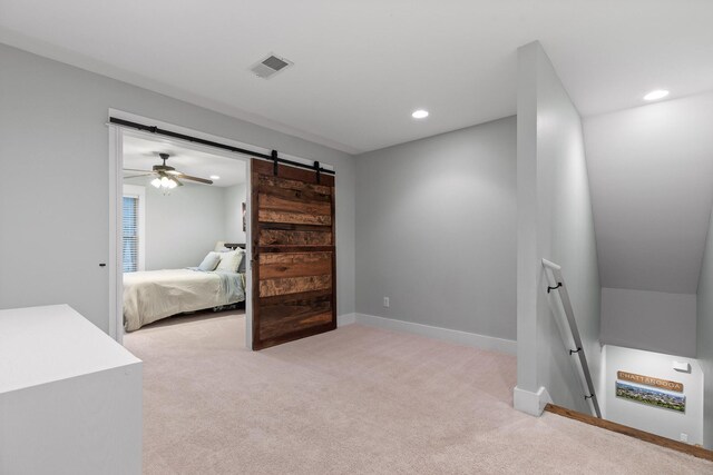 808 Willcrest Dr, Chattanooga, TN 37405 - bedroom featuring light colored carpet, a barn door, recessed lighting, and baseboards