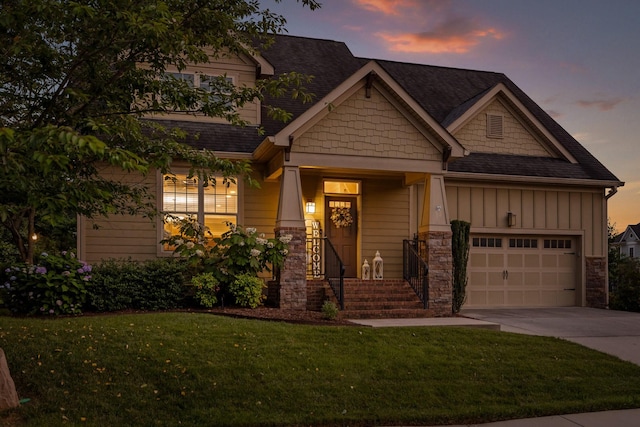 808 Willcrest Dr, Chattanooga, TN 37405 - craftsman-style home with concrete driveway, a lawn, board and batten siding, and an attached garage