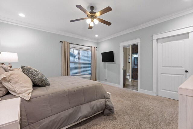 808 Willcrest Dr, Chattanooga, TN 37405 - bedroom with ornamental molding, baseboards, carpet flooring, recessed lighting, and ceiling fan
