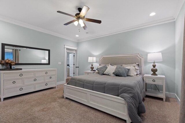 808 Willcrest Dr, Chattanooga, TN 37405 - bedroom with carpet floors, baseboards, ornamental molding, recessed lighting, and a ceiling fan