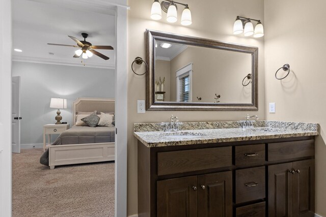 808 Willcrest Dr, Chattanooga, TN 37405 - full bath with crown molding, double vanity, a ceiling fan, and baseboards