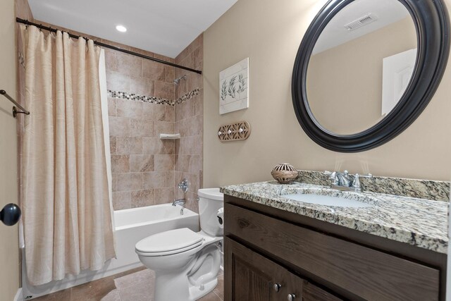 808 Willcrest Dr, Chattanooga, TN 37405 - bathroom with toilet, shower / tub combo with curtain, vanity, and tile patterned floors