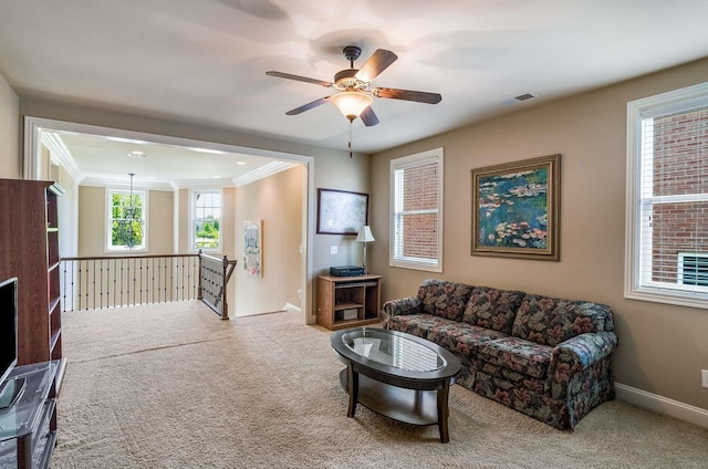 1706 Townsend Blvd, Franklin, TN 37064 - living room with carpet floors, a ceiling fan, and crown molding