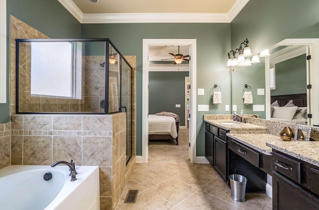 1706 Townsend Blvd, Franklin, TN 37064 - full bath featuring connected bathroom, vanity, a stall shower, a garden tub, and ornamental molding