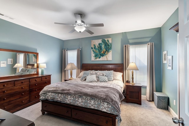 566 Oakvale Ln, Mount Juliet, TN 37122 - bedroom featuring light carpet, ceiling fan, and baseboards