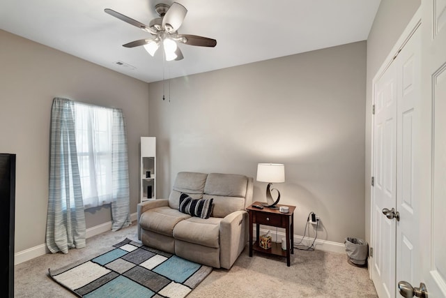 566 Oakvale Ln, Mount Juliet, TN 37122 - living area with light colored carpet, baseboards, and ceiling fan