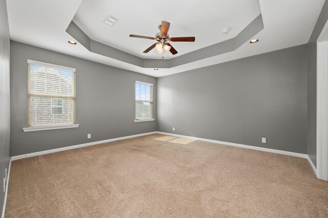 1113 Dunkirk Ln, Murfreesboro, TN 37129 - unfurnished room with carpet flooring, a ceiling fan, baseboards, recessed lighting, and a tray ceiling