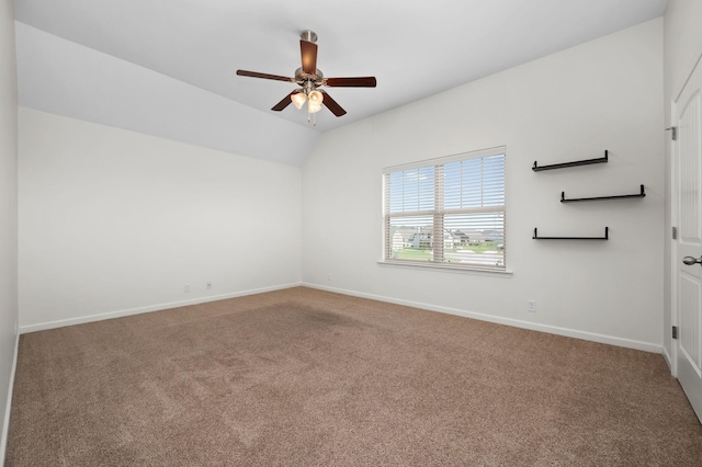 1113 Dunkirk Ln, Murfreesboro, TN 37129 - empty room featuring carpet flooring, ceiling fan, baseboards, and lofted ceiling