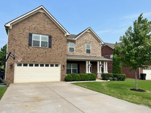 5127 Heroes Ln, Murfreesboro, TN 37129 - view of front of property with a garage, concrete driveway, a front lawn, and brick siding