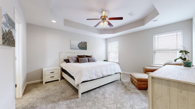 5127 Heroes Ln, Murfreesboro, TN 37129 - bedroom with light colored carpet, baseboards, a tray ceiling, and recessed lighting