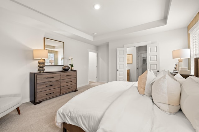 7214 Hanworth St, Fairview, TN 37062 - bedroom with a raised ceiling, light colored carpet, baseboards, recessed lighting, and connected bathroom