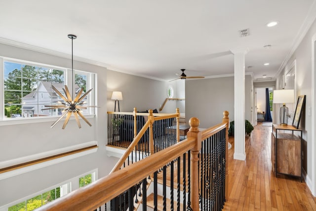 303 Avondale Dr, Franklin, TN 37064 - corridor with an upstairs landing, ornamental molding, light wood-type flooring, recessed lighting, and baseboards