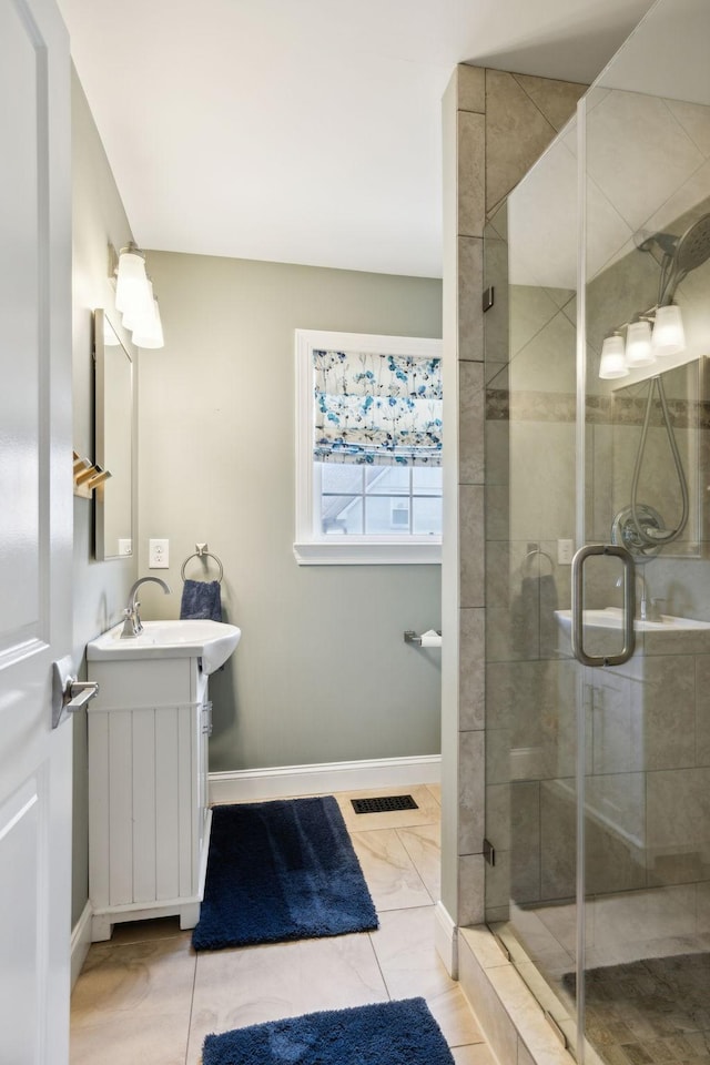 303 Avondale Dr, Franklin, TN 37064 - full bath with vanity, a shower stall, and baseboards