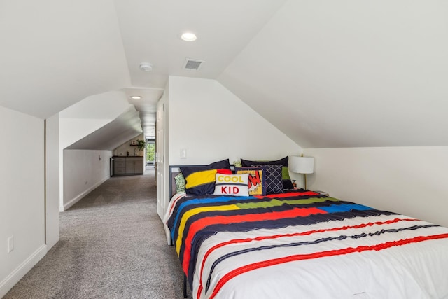 303 Avondale Dr, Franklin, TN 37064 - carpeted bedroom featuring vaulted ceiling, baseboards, and recessed lighting