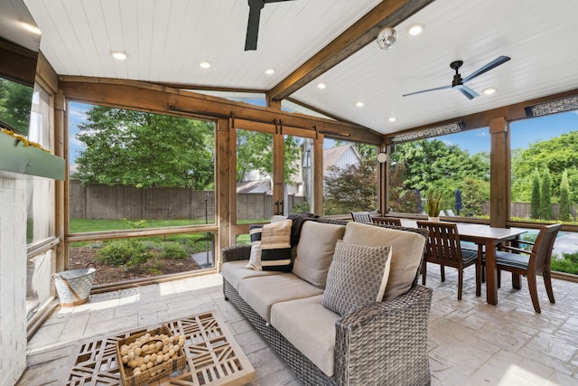 303 Avondale Dr, Franklin, TN 37064 - sunroom / solarium featuring a ceiling fan, outdoor dining space, outdoor lounge area, and healthy amount of natural light