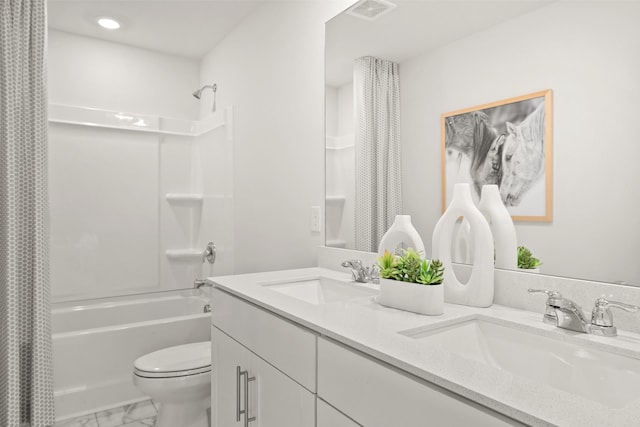 7218 Hanworth St, Fairview, TN 37062 - bathroom with shower / bath combo, marble finish flooring, toilet, and double vanity