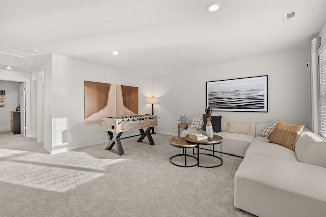 7218 Hanworth St, Fairview, TN 37062 - living area featuring carpet, baseboards, recessed lighting, and attic access