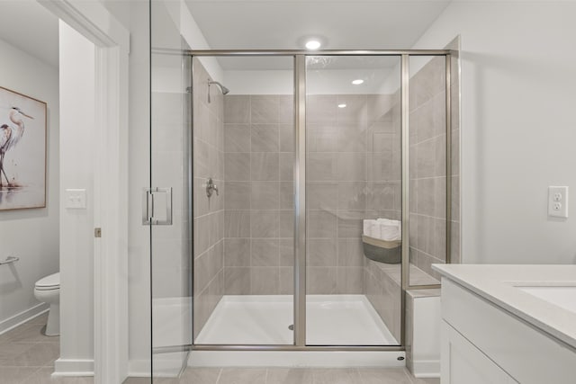 7218 Hanworth St, Fairview, TN 37062 - full bath featuring toilet, vanity, a stall shower, and tile patterned floors