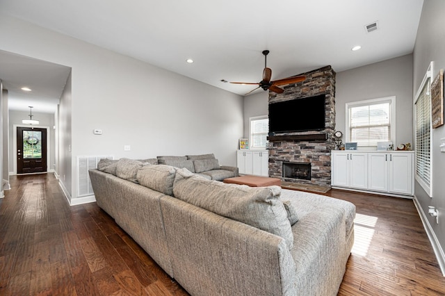 2743 Crowne Pointe Dr, Murfreesboro, TN 37130 - living area with a ceiling fan, a fireplace, plenty of natural light, and recessed lighting