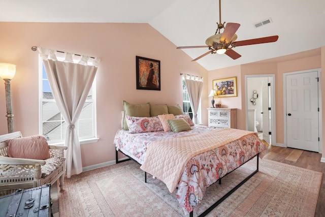 1514 Cardinal Ln, Mount Juliet, TN 37122 - bedroom featuring lofted ceiling, baseboards, wood finished floors, a ceiling fan, and ensuite bath