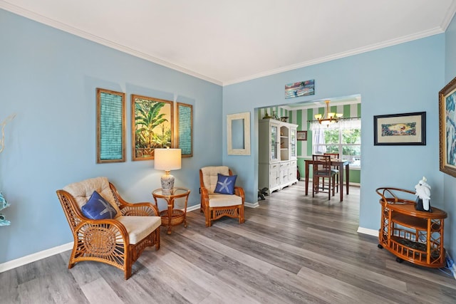 1514 Cardinal Ln, Mount Juliet, TN 37122 - living area with a chandelier, ornamental molding, baseboards, and wood finished floors