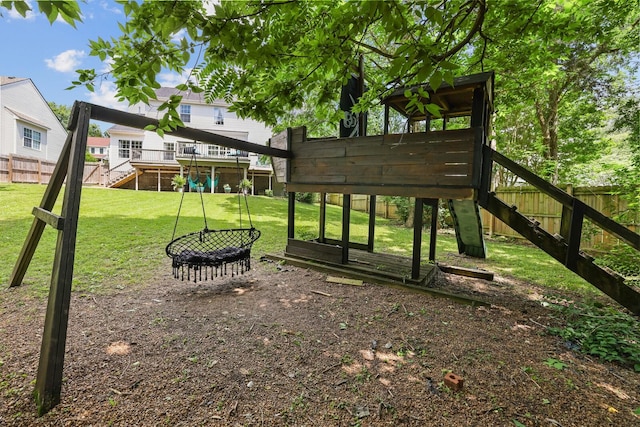 1514 Cardinal Ln, Mount Juliet, TN 37122 - view of yard featuring stairs, a deck, and a fire pit