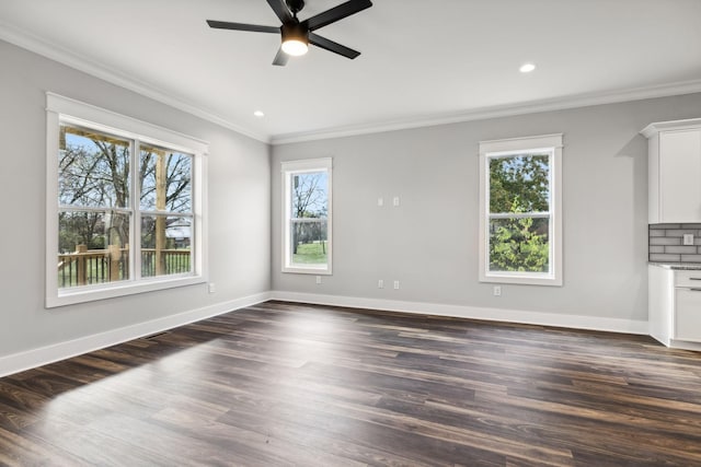 1904 Manchester Ave, Nashville, TN 37218 - empty room with ornamental molding, a ceiling fan, dark wood finished floors, baseboards, and recessed lighting