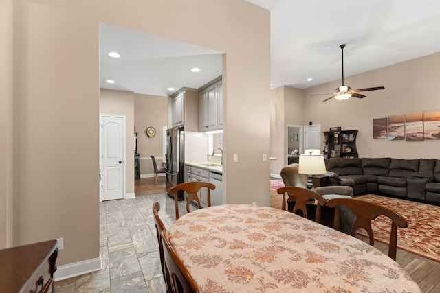 3006 Gracie Ann Dr, Greenbrier, TN 37073 - dining area with baseboards, ceiling fan, and recessed lighting