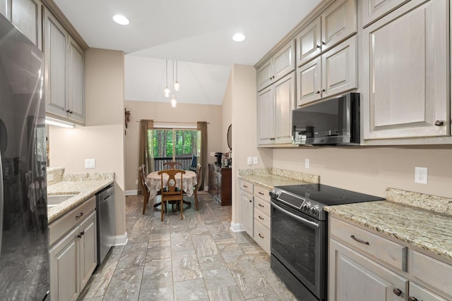 3006 Gracie Ann Dr, Greenbrier, TN 37073 - kitchen with stainless steel appliances, light marble finish floors, baseboards, light stone counters, and recessed lighting