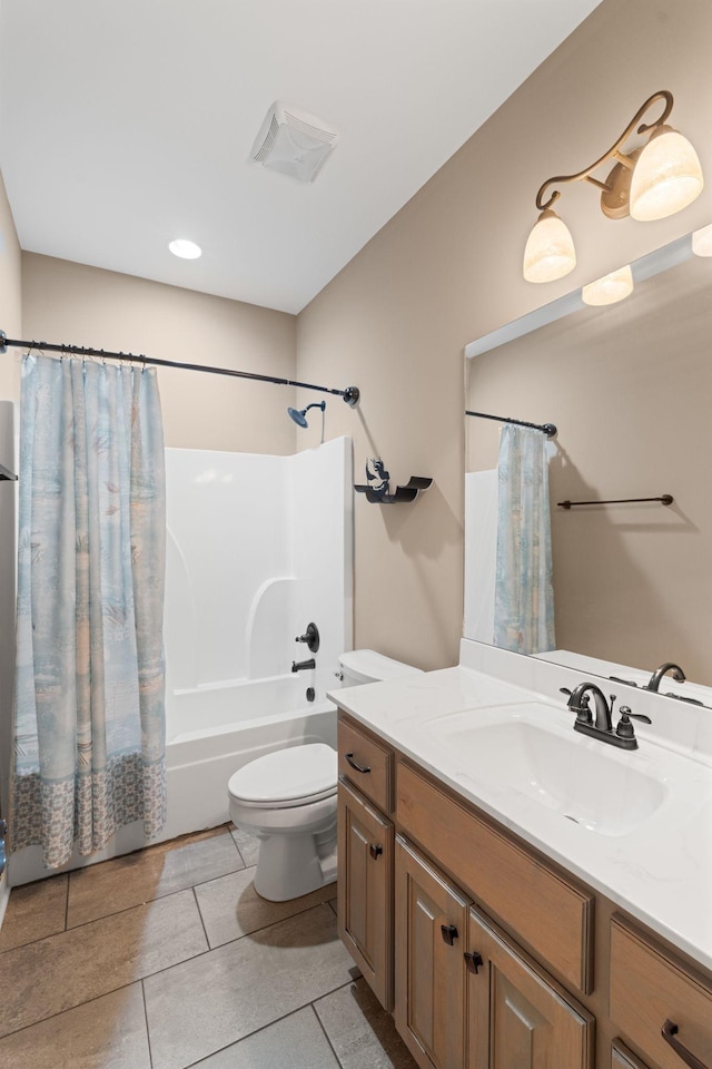 3006 Gracie Ann Dr, Greenbrier, TN 37073 - bathroom with vanity, toilet, shower / bathtub combination with curtain, and tile patterned floors