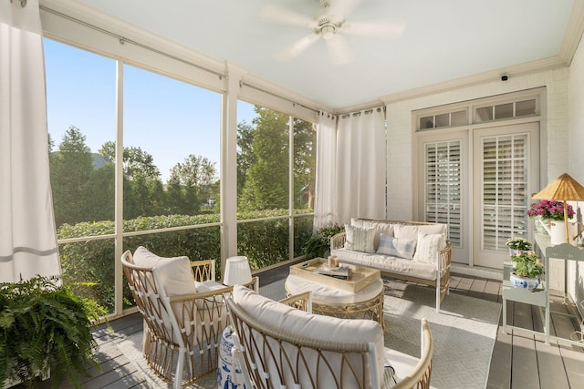 403 Butterfly Ct, Franklin, TN 37069 - sunroom with ceiling fan and an outdoor hangout area