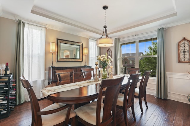 6740 Falls Ridge Ln, College Grove, TN 37046 - dining area with a tray ceiling, healthy amount of natural light, ornamental molding, and wainscoting