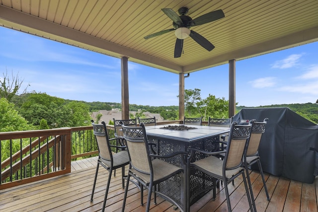 6740 Falls Ridge Ln, College Grove, TN 37046 - wooden terrace with outdoor dining space and ceiling fan