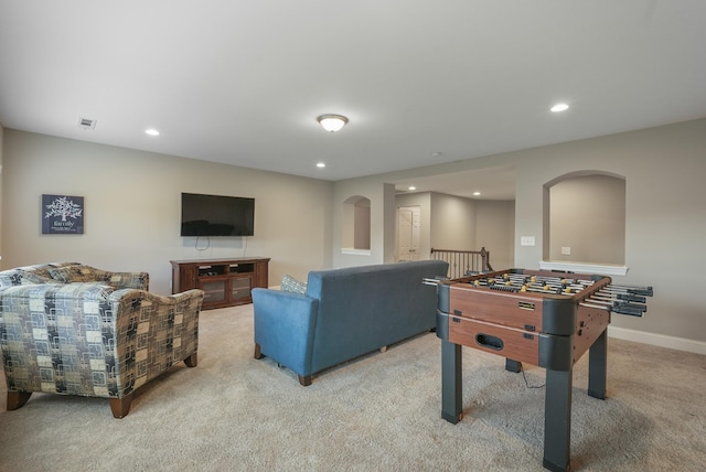 6740 Falls Ridge Ln, College Grove, TN 37046 - game room featuring light carpet, recessed lighting, and baseboards