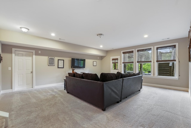 6740 Falls Ridge Ln, College Grove, TN 37046 - living room with light carpet, baseboards, and recessed lighting