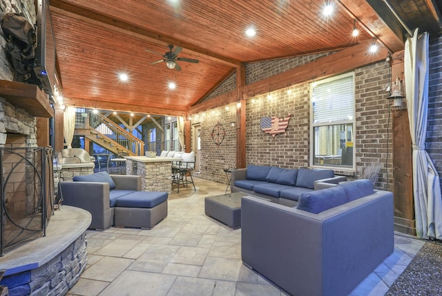 6740 Falls Ridge Ln, College Grove, TN 37046 - view of patio / terrace featuring an outdoor living space, ceiling fan, and stairs