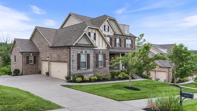 6740 Falls Ridge Ln, College Grove, TN 37046 - view of front facade featuring driveway, a front yard, brick siding, and a shingled roof
