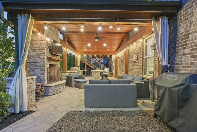 6740 Falls Ridge Ln, College Grove, TN 37046 - view of patio / terrace featuring an outdoor living space with a fireplace, grilling area, and stairs